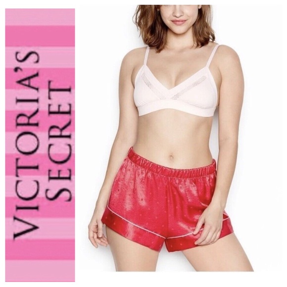 VICTORIAS SECRET RED POLKA DOT SATIN SLEEP SHORTS SMALL - Picture 1 of 10